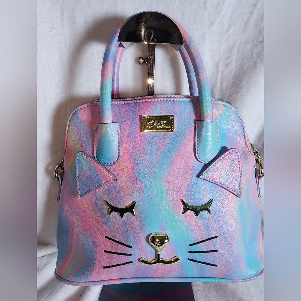 Betsey Johnson Pink and Blue Gradient Cat Face Crossbody Bag